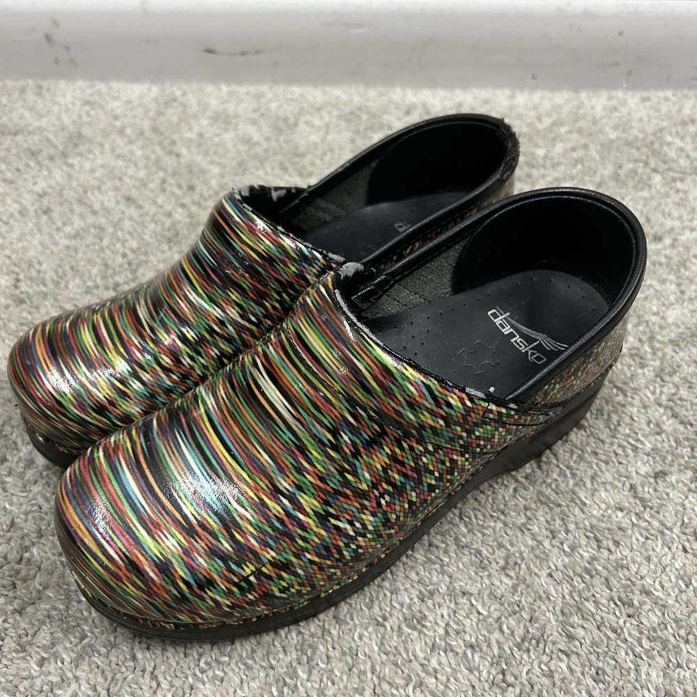 Dansko Clogs 37 EUR Womens 7 Pixel Patent Colorful Rainbow Comfort Shoes Slip On